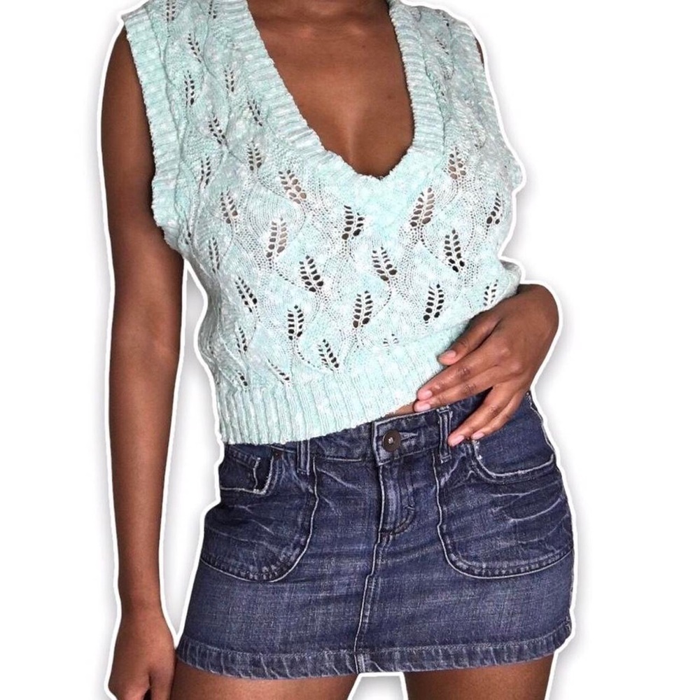 Vintage , Pastel, Baby Blue, sleeveless, soft knit sweater